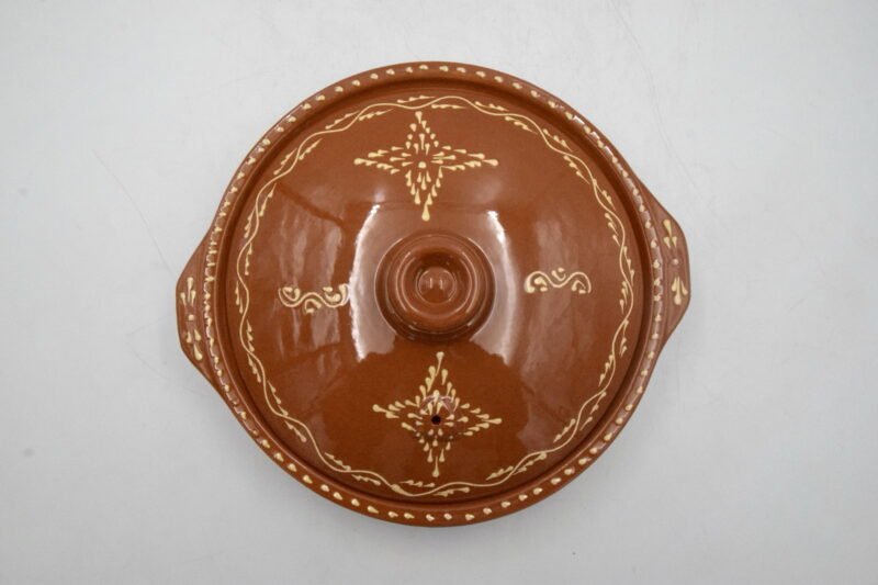Tagra Cooking Pot Tagine Natural Terra Cotta Glazed Handmade Painted Line 4 Sizes - Image 4