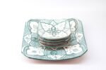 Plate Set 4+1 – Handmade Moroccan Ceramic Square Plates Green
