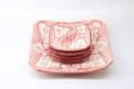 Plate Set 4+1 – Handmade Moroccan Ceramic Square Plates Red