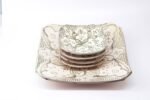 Plate Set 4+1 – Handmade Moroccan Ceramic Square Plates Grey