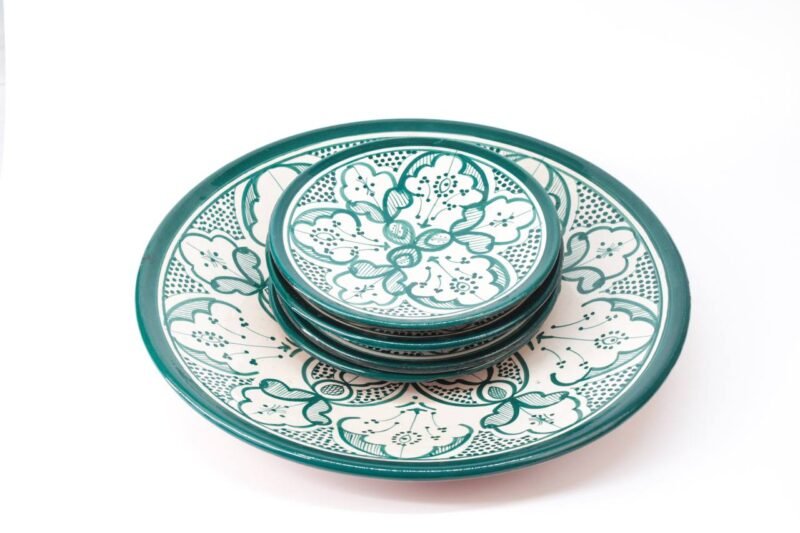 Plate Set 4+1 – Handmade Moroccan Ceramic Plates Green